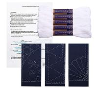 Kit Sashiko, Yokota Sashiko hilo y plantilla Yume Fukin con manual original en inglés, tela, textil japonés (hilo blanco/paño azul marino 2)