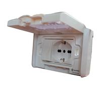 Kit Schuko polivalente + interruptor unipolar, kit empotrable IP55 impermeable, premontado para caja 503, toma Schuko 2P + T 10/16 A