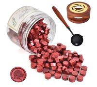 Kit Sellador de Cera, Cuentas de Cera para Sellar Rojo, 200 Piezas Perlas de Sealing Wax con Calentador y Cuchara, Bricolaje para Sellar Sellos, Cartas, Sobres, Invitaciones, Tarjetas