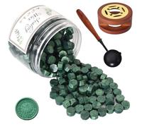 Kit Sellador de Cera, Cuentas de Cera para Sellar Verde, 200 Piezas Perlas de Sealing Wax con Calentador y Cuchara, Bricolaje para Sellar Sellos, Cartas, Invitaciones, Tarjetas
