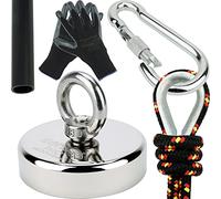 Kit SENSEI 200 kg, Imán de Neodimio N52 con Gancho, Ø7 x H1,8 cm, Cuerda de Vela de 25 m, Guantes de Protección + Accesorios, Set de Exploración y Pesca con Imán