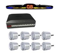 Kit Sensor Aparcamiento con Radar Marcha Atrás Trasero para Coche Retroiluminación Pantalla Park Tronic Monitor Detector Asistente 8 Sensores De Aparcamiento(Plata)