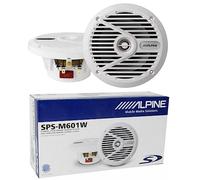 Kit Set para Alpine SPS-M601W 2 Altavoces Marinos coaxiales de 2 vías Blancos 16,5 cm 165 mm 6,5" Impermeables a Prueba de Agua 35 vatios rms 110 vatios máx 4 ohmios, Piscina Barco mar, por par