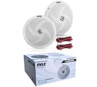 Kit Set para Pyle PLMRS8W, 2 Altavoces Marinos Full Range, 8" 23,9 cm 239 mm, 160 vatios RMS, 320 vatios máx., 4 ohmios, Impermeables, para embarcaciones, Color Blanco, par + Cables Gratis