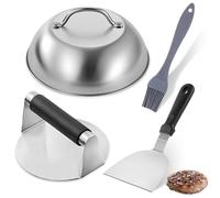 Kit Smash Burger de Acero Inoxidable: PRITOK 4 Piezas de Acero Inoxidable 304 Set para Hamburguesas, Smasher Hamburguesa, Prensa de Hamburguesas de Acero Inoxidable de 16 cm para Smash Burger