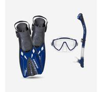 Kit snorkel aletas ajustables, máscara y tubo seco Tino, negro azul L/XL
