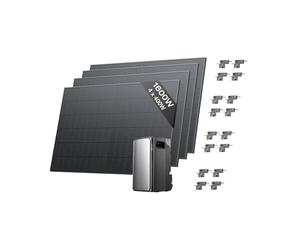 Kit solar ECOFLOW STREAM Ultra, batería de 1,92 kWh, 4 paneles solares rígidos de 400W, 4 soporte fachada, 4 entradas solares MPPT de 2800W, 2 puertos de CA 2300W, batería con inversor, AI