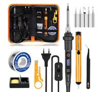 Kit soldador de 80 W, temperatura ajustable 180 - 500 °C, electrónica de precisión con interruptor de encendido y apagado, 5 fallas, alambre de soldadura, para reparación eléctrica y bricolaje (Negro)