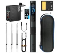 Kit Soldador Portátil, HS-02B 100W 2S Calentamiento Rápido 100-450°C Alimentación DC 9-24V 3 Puntas de Soldadura Lápiz Soldador Digital Inteligente Herramienta Para Reparaciones.