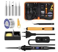 Kit Soldador, Soldador Eléctrico 80W con Pantalla LCD y Temperatura Ajustable 180-500°C, Soldador de Estaño con Interruptor ON/OFF y 5 Puntas, para Reparaciones Electrónicas y Bricolaje