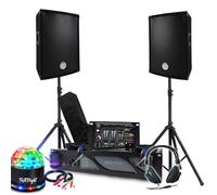 Kit Sono BM Bmsonic Amplificador 1000 W, par de altavoces pasivos 2 x 300 W, mesa de mezcla, pies, auriculares DJ, cables y micrófono