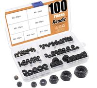Kit surtido de 100 tuercas de seguridad de inserciσn de nailon cincadas negras mιtricas Keadic para tornillos o pernos a juego - 7 tamaρos: M3, M