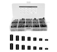 Kit surtido de 280 arandelas espaciadoras redondas ABS, tornillos M3 M4, de nailon no roscado, espaciadores de soporte de columna con caja de plástico (negro)