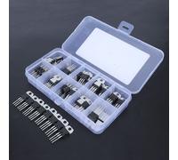 Kit surtido de 50 transistores reguladores de voltaje de 10 valores con 10 rejillas en caja transparente.