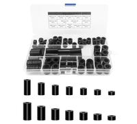 Kit surtido de 80 arandelas espaciadoras redondas ABS, tornillos M6 M8 de nailon no roscado, espaciadores de soporte de columna con caja de plástico (negro)