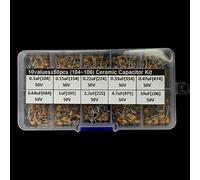 Kit surtido de condensadores cerámicos de 500 piezas: 10 valores (0.1µF - 10µF, 50V) para prototipos y reparación electrónica - Grado industrial