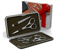 Kit Suvorna para Barba y Bigote con Tijeras para Barba para hombre, Tijeras para Bigote, Tijeras para Nariz, Tijeras para Cejas y Pinzas para vello facial. (Verde)