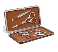 Kit Suvorna para Bigote y Barba con Tijeras para Barba, Bigote, Nariz, Cejas y Pinzas para el vello facial | Tijeras de Peluquería y Corte de Cabello. (Marrón)