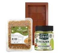 Kit Tableta de Chocolate Dubái - Molde de Silicona Libre de BPA + 200g Kadaif Crujiente Cabello de Ángel + 200g Crema de Pistacho Gourmand | Fácil de Hacer en Casa | Pastelería Oriental
