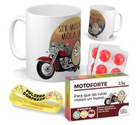 KIT Taza + Caramelos + Pulsera | Ser Motero Mola un Huevo + Caramelos MotoForte | Regalo Original para Moteros con Sentido del Humor | Pack Divertido con Caja Medicamento de Broma