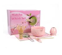 Kit Te Matcha 7 Piezas, Matcha Set Rose, Batidora matcha de Bambú, Cuenco de Cerámica, Cuchara, Colador, Soporte para Batidor, Kit matcha Completo Ceremonia, Regalo para Amantes del Té (A)