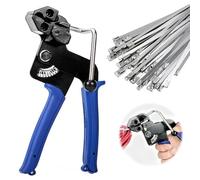 Kit Tensores para Cables, Contiene 100 Piezas Bridas Metalicas Inoxidables, Pistola para Sujetacables, Pistola de Amarre de Cable de Acero Inoxidable Herramienta de Tensión y corte Ajustable