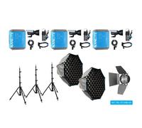 Kit triple Nanlite FC-120B LED Bicolor Spot Light (con estuche, soporte de luz, fresnel y softbox)