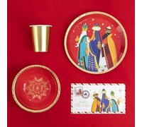 Kit Vajilla de cartón Desechable con decoración y temática navideña con diseño de Reyes Magos para 6 Personas - Pack para 6 Personas. Decoración Mesa Navidad Reyes Magos.