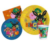 Kit Vajilla de Fiesta Bing Sketch para 24 personas (112 pcs: 24 platos Ø23cm, 24 platos Ø18cm, 24 vasos 250ml, 40 servilletas 33x33cm) de papel compostable eco-friendly