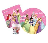 Kit Vajilla de Fiesta Disney Princess Create Your World para 24 personas (88 pcs: 24 platos Ø23cm, 24 vasos 200ml, 40 servilletas 33x33cm) de papel FSC compostable eco-friendly