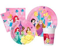 Kit Vajilla de Fiesta Disney Princess Live Your Story para 24 personas (112 pcs: 24 platos Ø23cm, 24 platos Ø20cm, 24 vasos 200ml, 40 servilletas 33x33cm)