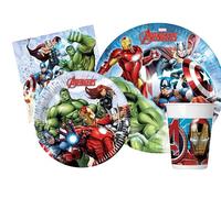 Kit Vajilla de Fiesta Marvel Avengers Infinity Stones para 8 personas (44 pcs: 8 platos Ø23cm, 8 platos Ø20cm, 8 vasos 200ml, 20 servilletas 33x33cm)