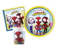 Kit Vajilla de Fiesta Marvel Spider-Man Spidey and His Amazing Friends para 8 personas (36 pcs: 8 platos Ø23cm, 8 vasos 200ml, 20 servilletas 33x33cm)