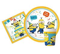 Kit Vajilla de Fiesta Minions The Rise of Gru para 8 personas (36 pcs: 8 platos Ø23cm, 8 vasos 200ml, 20 servilletas 33x33cm)