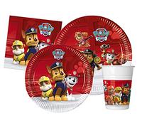 Kit Vajilla de Fiesta Paw Patrol Ready for Action para 24 personas (112 pcs: 24 platos Ø23cm, 24 platos Ø20cm, 24 vasos 200ml, 40 servilletas 33x33cm)