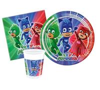 Kit Vajilla de Fiesta PJ Masks para 24 personas (88 pcs: 24 platos Ø23cm, 24 vasos 200ml, 40 servilletas 33x33cm)