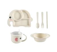 Kit Vajilla Infantil, Platos para Niños - Set Infantil 6 Piezas con Cubiertos, Tazon y Taza con Pajilla - Aprender a Comer - Vajilla Silicona, Plato Niño bebe BLW. Regalo Niños reborn (AMARILLO)