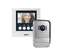 Kit videoportero Legrand 369110, compuesto de un monitor de vídeo interior con pantalla a color de 4,3 pulgadas e interfono exterior de visión nocturna gran angular, acabado blanco.