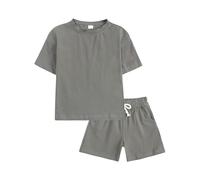 Kit y kit de deporte para niña de manga corta, color liso, kit de pantalones cortos para recién nacidos, sesión de fotos, gris oscuro, 6-7 años