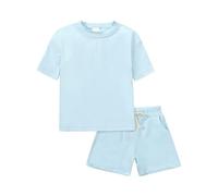 Kit y kit de deporte para niña de manga corta, color liso, kit de pantalones cortos para recién nacidos, sesión de fotos, azul celeste, 8-9 años