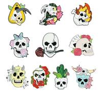 KitBeads 10 pines esmaltados de calavera de 10 estilos, flores góticas, espeluznantes, alfileres de solapa para manualidades, chaqueta, ropa, mochila, sombrero, Halloween, a granel, Acrílico