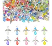 KitBeads 100 dijes de alas de ángel facetadas de 10 estilos coloridos en forma de lágrima de ángeles de hadas para hacer joyas, collares, aretes, manualidades a granel, Acrílico, No es una piedra