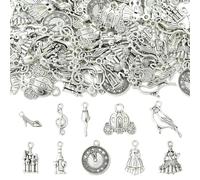 KitBeads 100 piezas de 10 estilos antiguos de cuento de hadas tibetano, reloj de castillo tibetano, dijes de princesa para pulseras, collares, aretes, fabricación de joyas