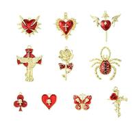 KitBeads 19 dijes góticos rojos de 10 estilos, mariposa, rosa, corazón sagrado, cruz, para pulseras, aretes, collares, joyería, manualidades a granel, Acrílico, No es una piedra preciosa