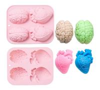 KitBeads 2 moldes de silicona para corazón y cerebro hechos a mano, moldes de terror para Halloween, moldes anatómicos 3D rosados para hacer jabón de chocolate y caramelos