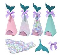 KitBeads 20 cajas de regalo de sirena de 4 colores, con cola de pez, para caramelos, bolsas de envoltura de regalos con lazo para regalos de boda, decoración de fiesta