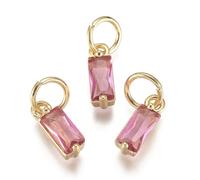 KitBeads 20 dijes de circonita cúbica rosa intenso de latón rectangulares de octubre chapados en oro de 18 quilates para hacer joyas, aretes, pulseras, manualidades