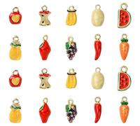 KitBeads 20 dijes de frutas y verduras, esmaltados, piña, manzana, zanahoria, chile, para hacer joyas, pulseras, manualidades a granel, Acrílico, No es una piedra preciosa