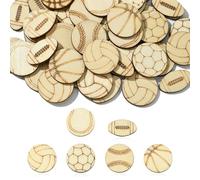 KitBeads 50 piezas de recortes de madera al azar, sin acabar, redondos, de madera, rugby, voleibol, fútbol, para manualidades, pintura, decoración del hogar
