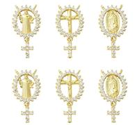 KitBeads 6 dijes de cruz de Jesús chapados en oro de 18 quilates con circonita cúbica religiosa Virgen María para hacer joyas, pulseras, collares, manualidades, Acrílico, No es una piedra preciosa